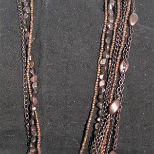 Women's Long Multi-Strand Bronze Beads and Chains #Jewelry